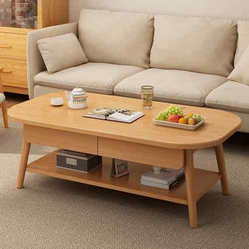 实木芯茶几客厅家用小户型沙发桌子新款简约创意双层原木风茶几桌