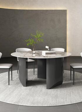 现代极简岩板家餐饭桌小户型用吃椅桌子圆形带转TL150盘岩板餐桌