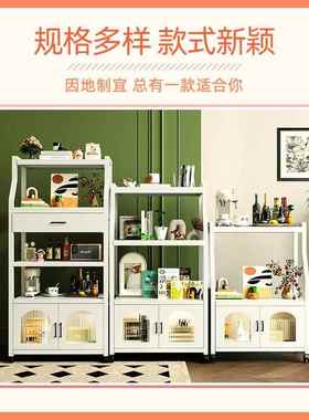 新款带轮明落地式厨房置收架微波炉烤物箱纳客厅透BYM柜门餐边收