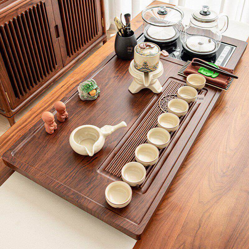 汝窑功夫茶具家用成套全自动茶盘四合一玻璃水壶炉茶海茶桌