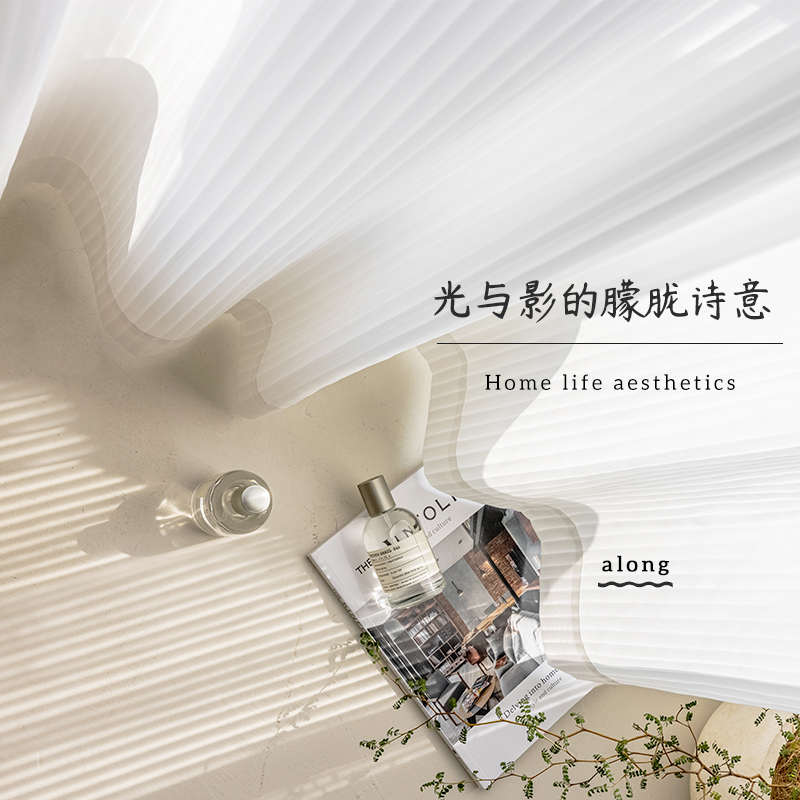 梦幻窗纱纱帘竖条纹百叶纱白色2025年新款卧室阳台隔断透光不透人