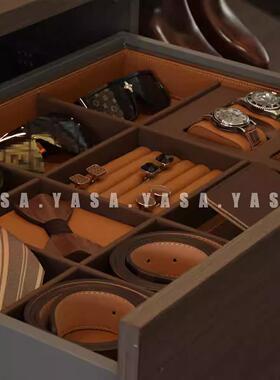 华明【文雅门】样板房衣帽间珠宝格栅领带腰带饰品抽屉格栅柜组合