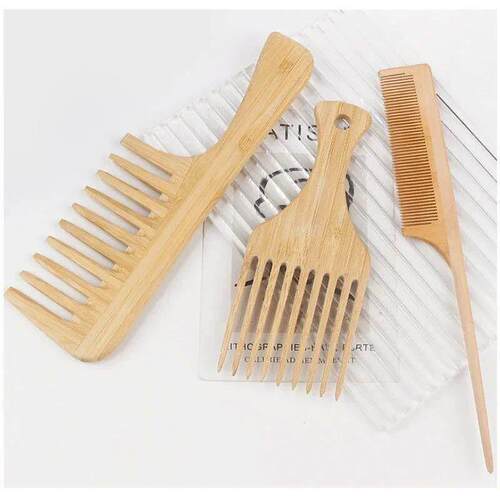 1Pc Natural Bamboo Wooden Hair Comb Anti-Static Afro Fork Co