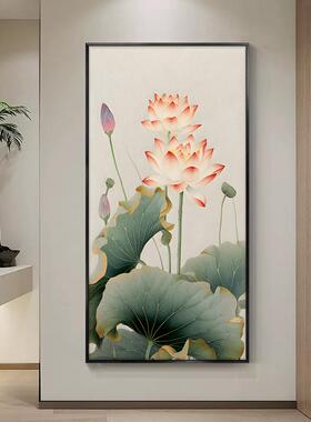 中式荷花图入户玄关走廊过道挂画壁画书房办公室沙发背景墙装饰画