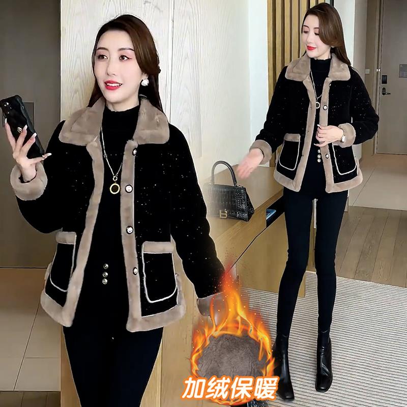 加绒加厚小香风短款外套女士2024冬季新款时尚洋气小个子棉袄上衣