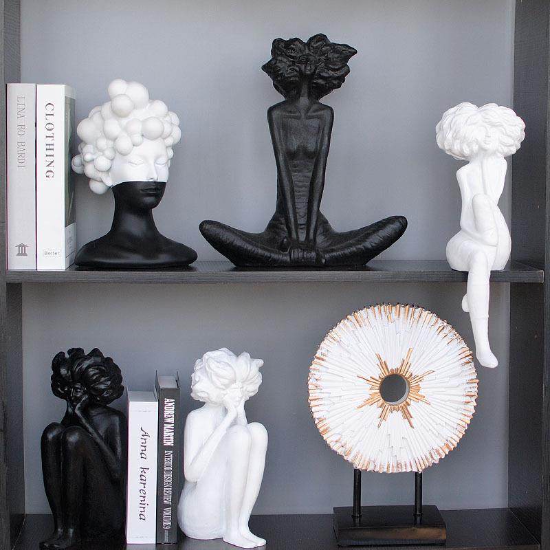 创意黑白艺术女人北欧简约抽象人物摆件客厅软装饰品样板间摆设