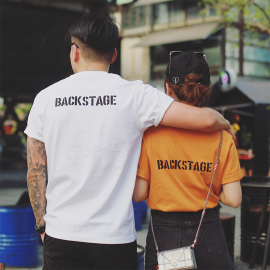 原创自制BACKSTAGE春夏纯棉重磅圆领短袖字母T恤男女情侣款白色潮