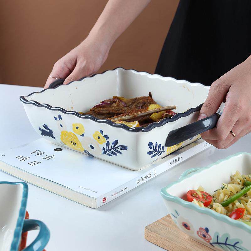 华孚四季如画系列陶瓷方形双耳烤盘家用烤箱烤盘西餐盘焗饭盘餐具