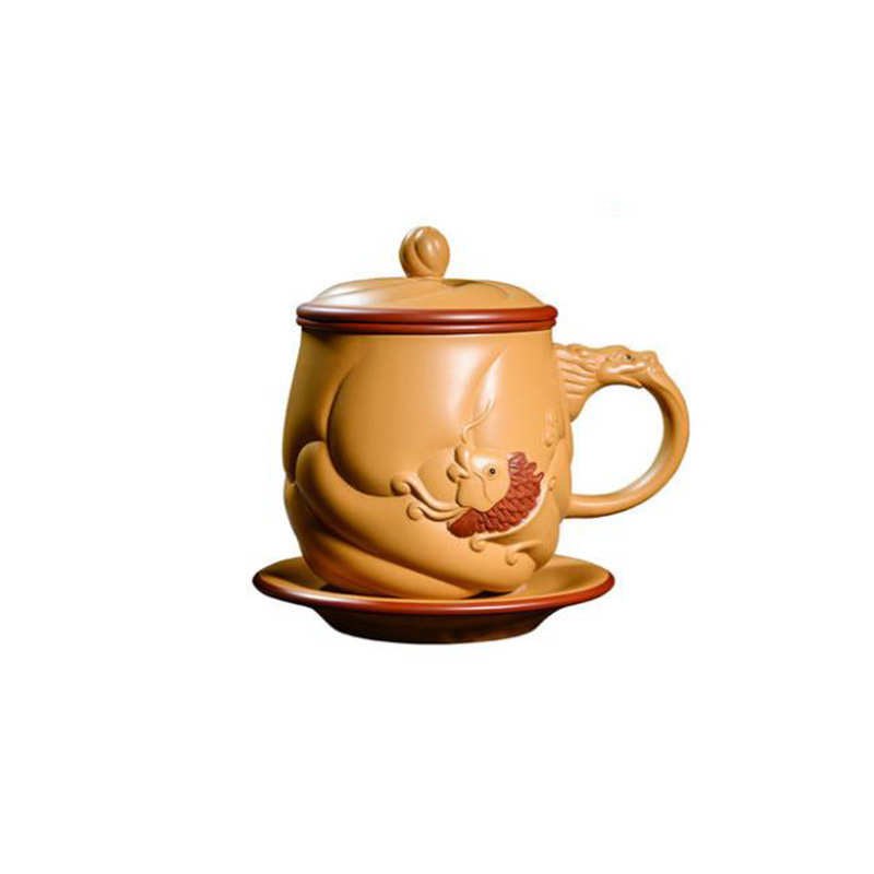 过滤茶具原矿三件套盖组梅花杯子泥段漏茶紫砂黄杯办公茶杯厂家套