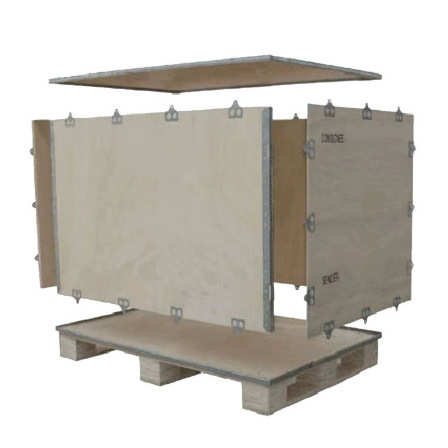 UN危险品木箱出口免熏蒸钢带包边舍扣卡扣箱可拆卸海运钢边箱