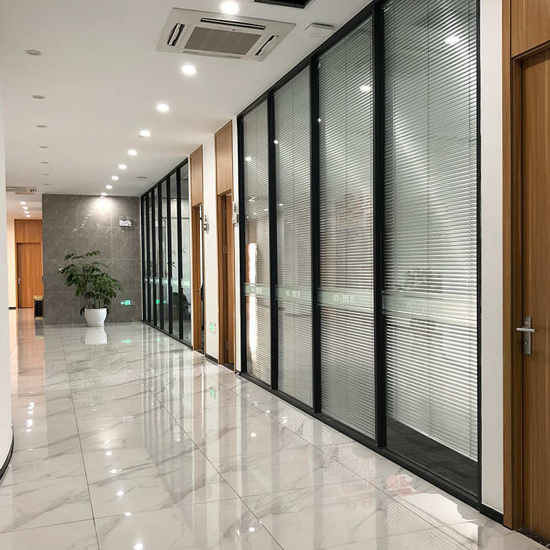写字楼钢化玻璃隔断墙办公室双层玻璃内置百叶系统高隔断上门安装