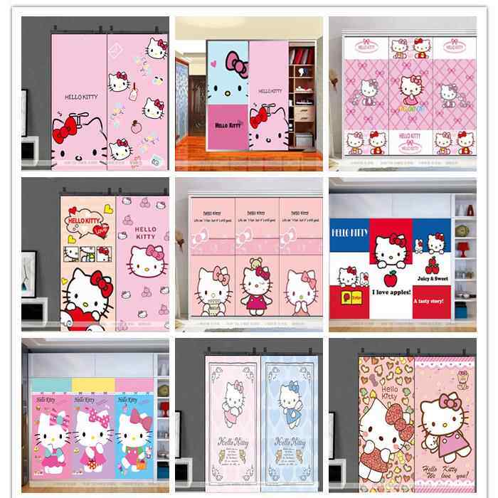 凯蒂猫衣柜贴纸翻新自粘移门推拉贴纸玻璃贴膜KT卡通hellokitty猫