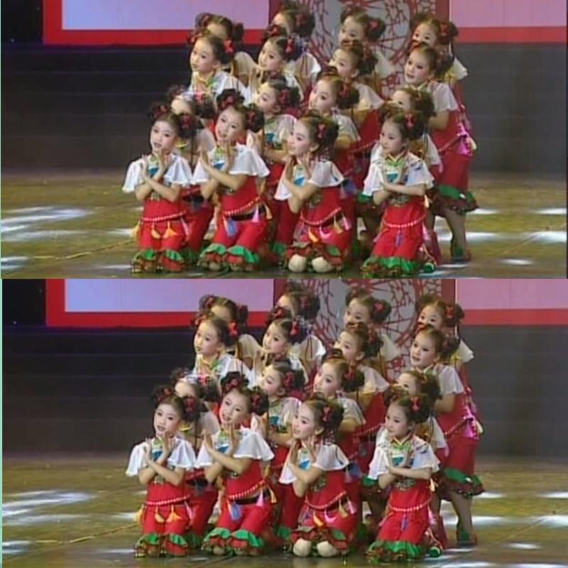儿童开门红喜庆秧歌舞演出服手帕舞蹈服民族剪窗花表演服梦娃女童