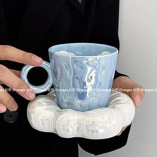 oranges 治愈系手绘蓝天云朵陶瓷可爱胖胖手捏咖啡杯碟送生日礼物