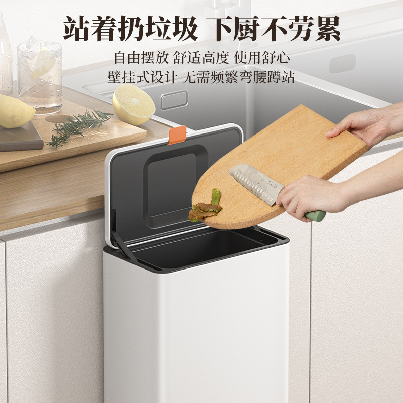 新款卫生间桌面橱柜悬挂厨余收纳筒免打M^厨房壁挂式不锈钢垃圾桶