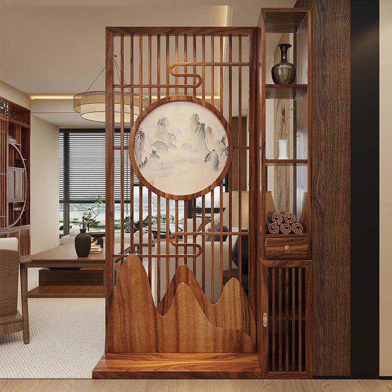 中式实木玄关隔断客厅入户进门遮挡家用简约现代屏风玄关柜置物架