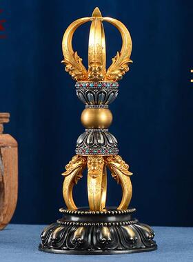 五股铜金刚杵丝线镀金酒吧金刚家居装饰铜底座装饰品