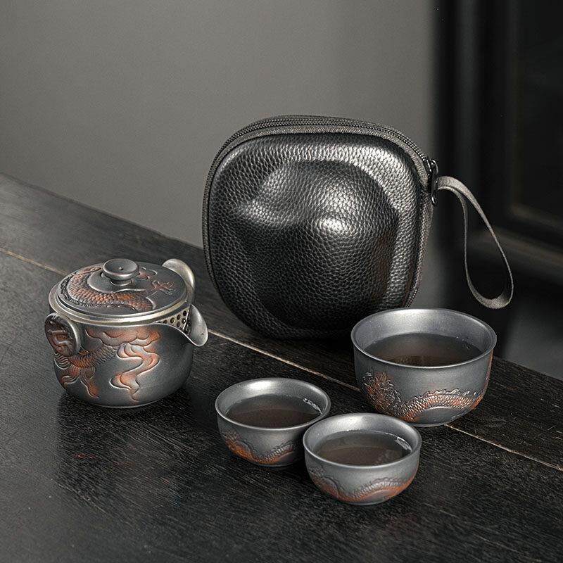 紫陶快客杯一壶三杯可携式功夫旅行茶具小套装户外车载家用泡茶壶