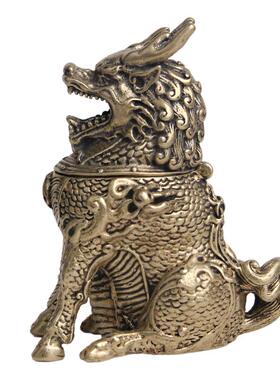 纯黄铜做旧麒麟檀香熏香炉家居工艺品摆件防古文玩礼品老铜器