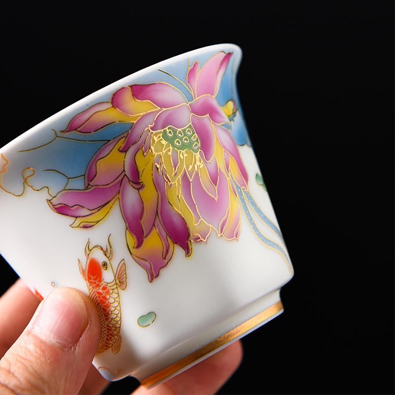 善简羊脂玉盖碗单个高端家用大容量手工白瓷敬茶碗泡茶杯陶瓷简约