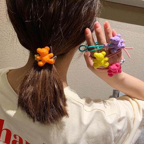 Colorful Bear Cartoon Elastic Hair Band For Women Crystal Ha