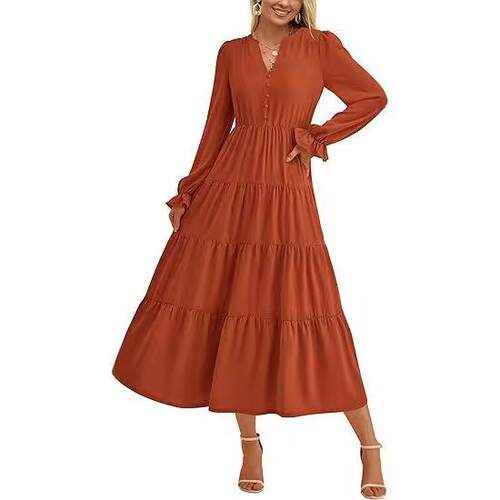 A women's V-neck button decoration retro elegant overall