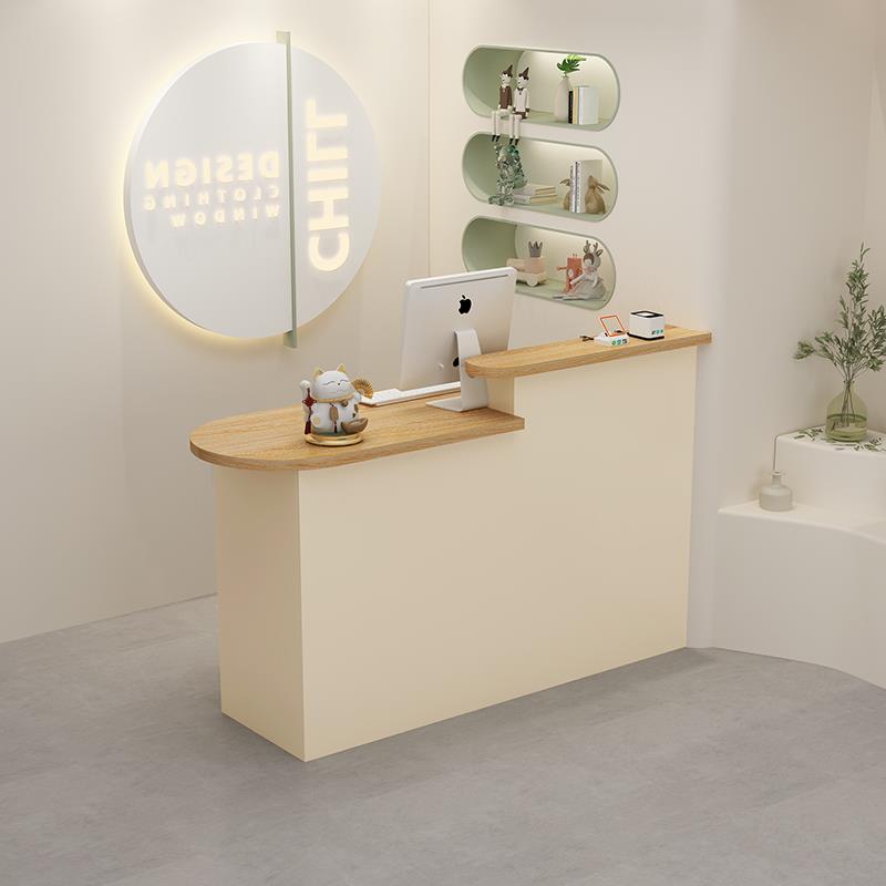 需定制服装店收银台小型吧台圆弧接待台简约奶油风吧台桌美容美甲