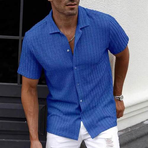 Men's shirt short sleeved hollow cardigan top for men