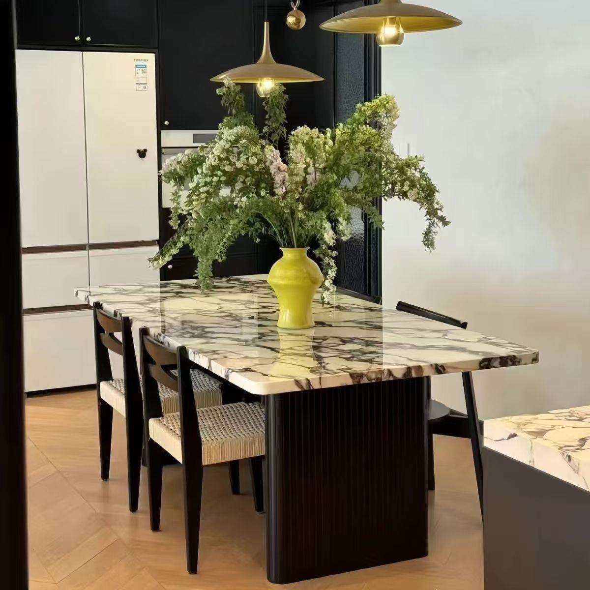 法式大理石餐桌椅小户型轻奢简约家用长方形大理石现代饭桌