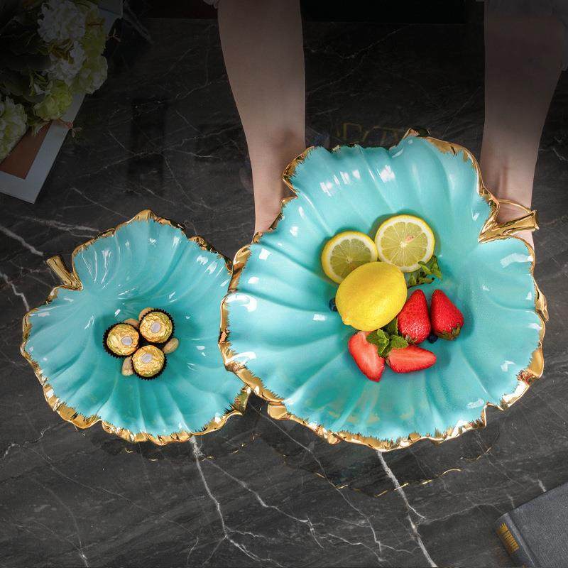 轻奢陶瓷水果盘果盘沙拉碗简约蓝装饰客厅糖钥匙收纳茶几碗盘摆件
