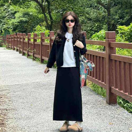 秋季半身裙黑色毛呢a字直筒女秋冬新款2026新款中长款包臀毛1003k