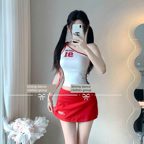 酒吧DS演出服新款女DJ领舞台chic性感辣妹斜肩上衣爵士舞时尚套装
