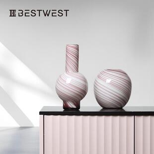 Best 咖色条纹葫芦水培玻璃花瓶摆件家居软装 样板间装 饰花器 west