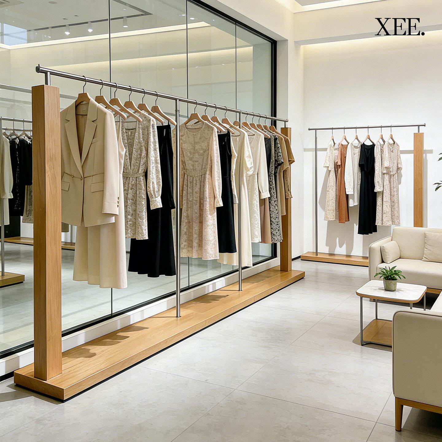 原木风服装店中间落地式展示架简约现代陈列架岛架带板中间货架