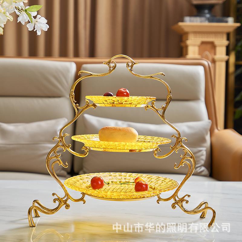 欧式水晶玻璃全铜多层果盘轻奢下午茶甜品盘展示架蛋糕水果点心盘