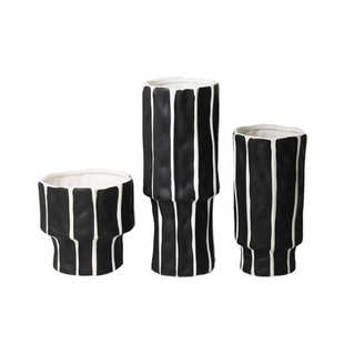 客厅餐桌摆件 花瓶 简约现代样板房间轻奢黑白竖条插花器 家居软装