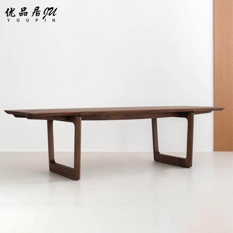 北美黑胡桃木餐桌去客厅化书桌意式极简别墅缅甸瓦城柚木茶桌一体