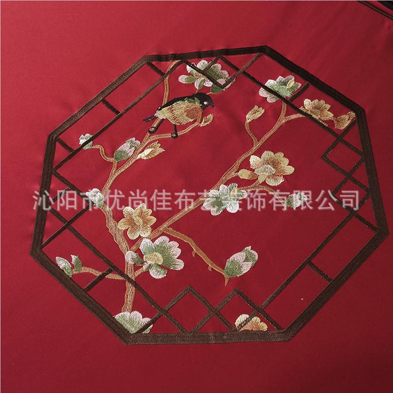 新中坐式贡古典3233-风格红木沙发垫硅底沙发垫缎绣花抱胶枕