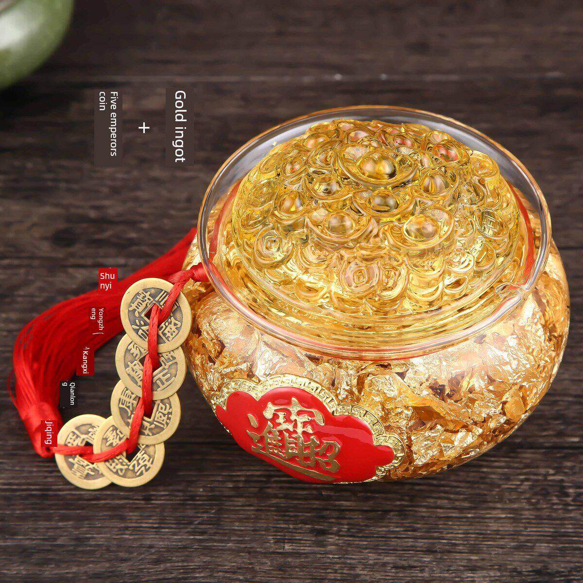 聚宝盆金箔水晶家居财位摆设桌面摆件店铺柜台乔迁开业送聚财礼品