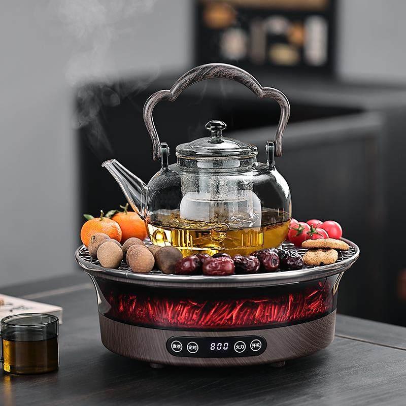 大功率电陶煮茶炉与中式提梁耐热玻璃茶壶 家用观火围炉煮茶组合