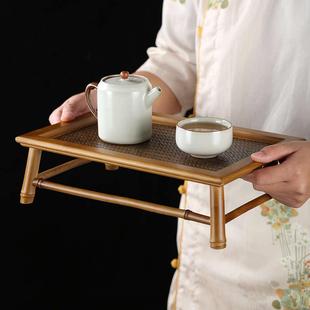 竹柒阁手工竹编茶台茶盘家用干泡台壶承茶具收纳茶海置物架茶杯架