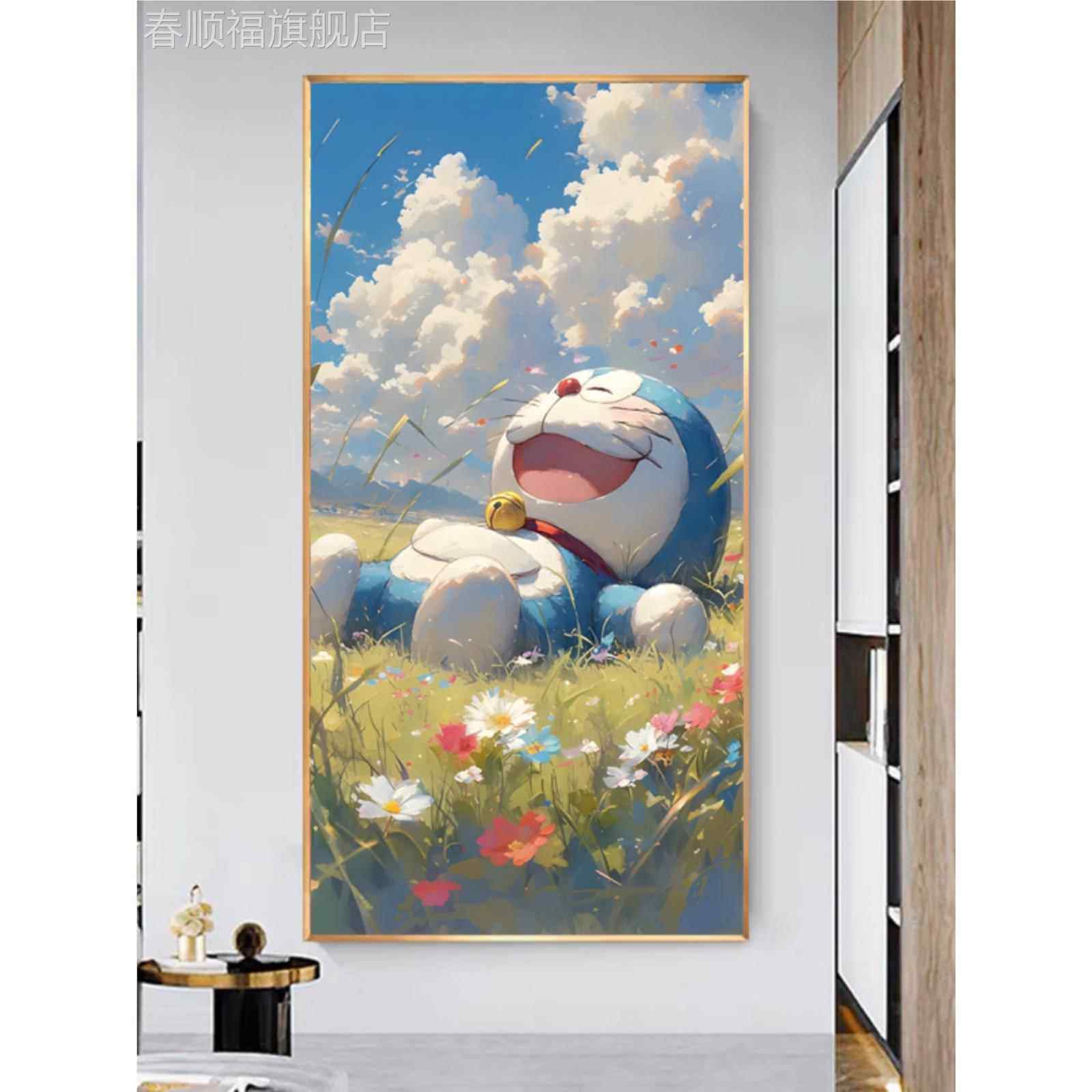 多啦A梦装饰画卡通动漫叮当猫儿童房间壁画玄关走廊机器猫挂画