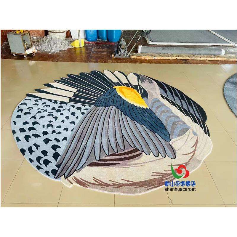 新西兰进口羊毛抽象羽毛圆形中式客厅茶几沙发地毯餐厅书房接待室