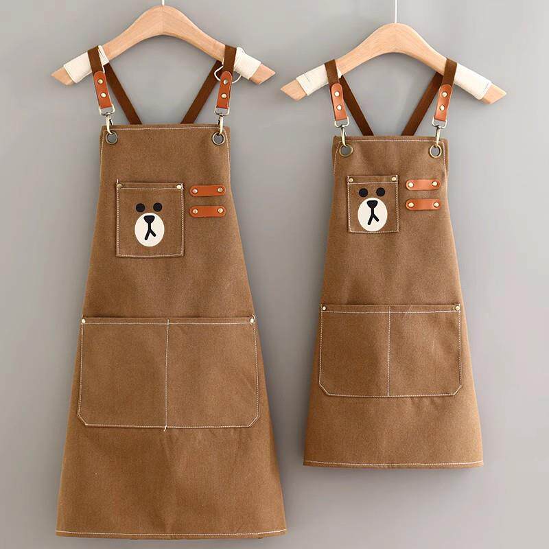时尚亲子围裙儿童画画围腰帆布牛仔时尚耐磨纯色定制印字上班透气