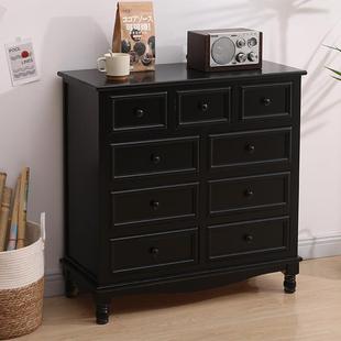 A9斗柜美式 实927木黑色餐柜收纳储物边柜卧室客厅靠墙古小L柜子复