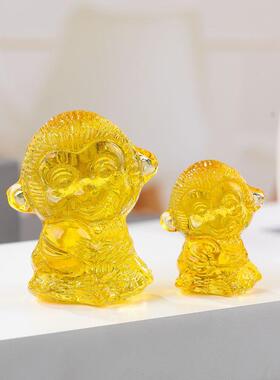 热卖琉璃猴子生肖开业大吉送礼摆件抱桃子家居水晶猴子小摆件