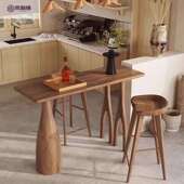 北欧实吧台桌小户型家条用客厅隔断小吧台靠木340墙长高脚桌椅餐