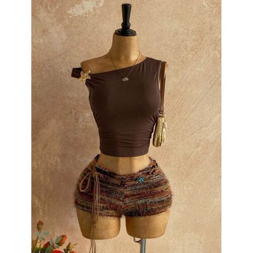 C 60807 Hot girl waist cut set 辣妹露腰套装