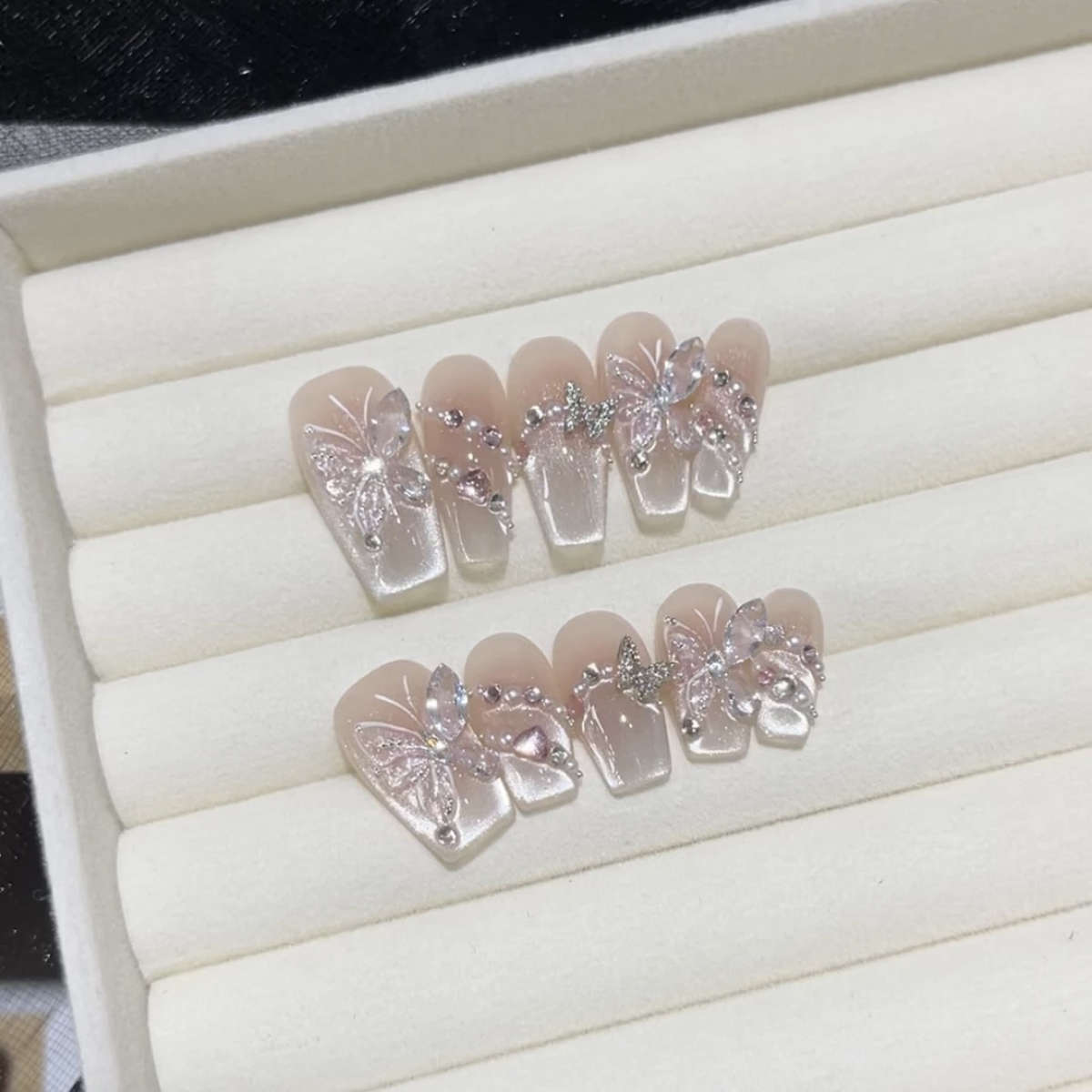 【蝶之翼】新款纯手工穿戴甲猫眼蝴蝶穿戴式美甲贴中长款显白百搭