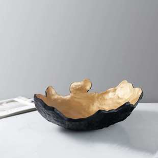 新中式 侘寂托盘样板间金色果盘玄关钥匙收纳圆盘饰品摆件多功能